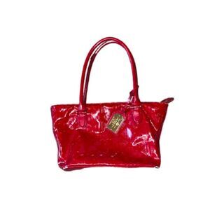 Ralph Lauren Vintage Ferrari Red Leather Handbag Glossy Shoulder Purse